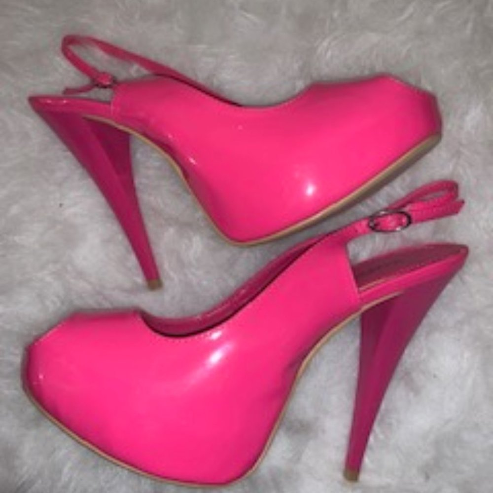 Patent Leather Platform Peep Toe Sling Back